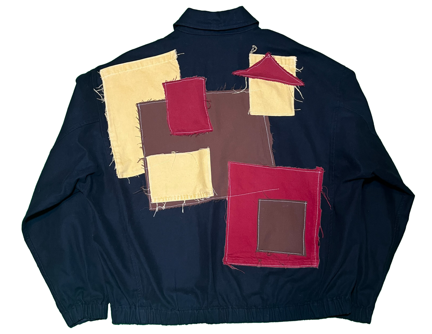 Custom Blue Cotton Jacket W/ Colored Pockets and Back Patchwork Size Large