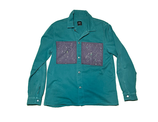 Reptar Green Denim Shirt w/ Purple Denim Painted Pockets