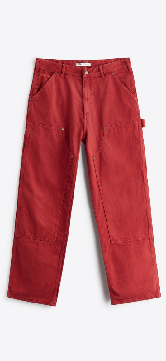 Zara Dyed Red Carpenter Pocket Pants