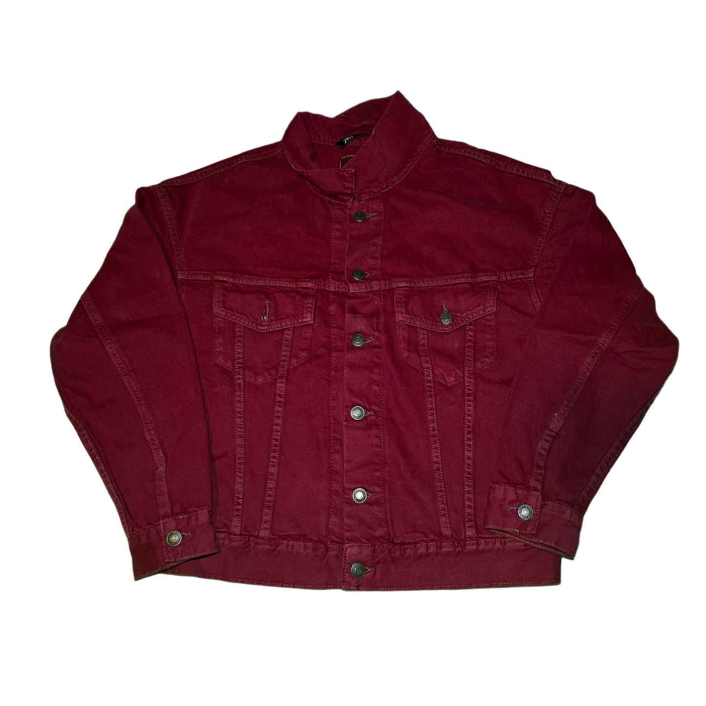 Zara Relaxed Cropped Denim Jacket - Red