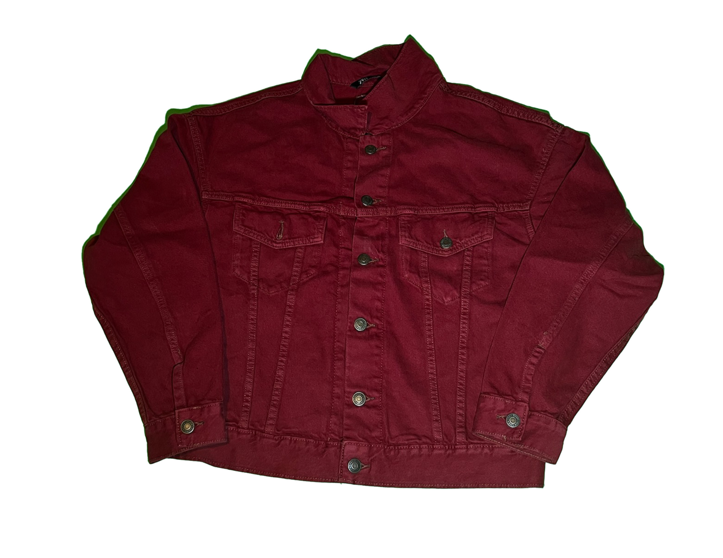 Zara Relaxed Cropped Denim Jacket - Red