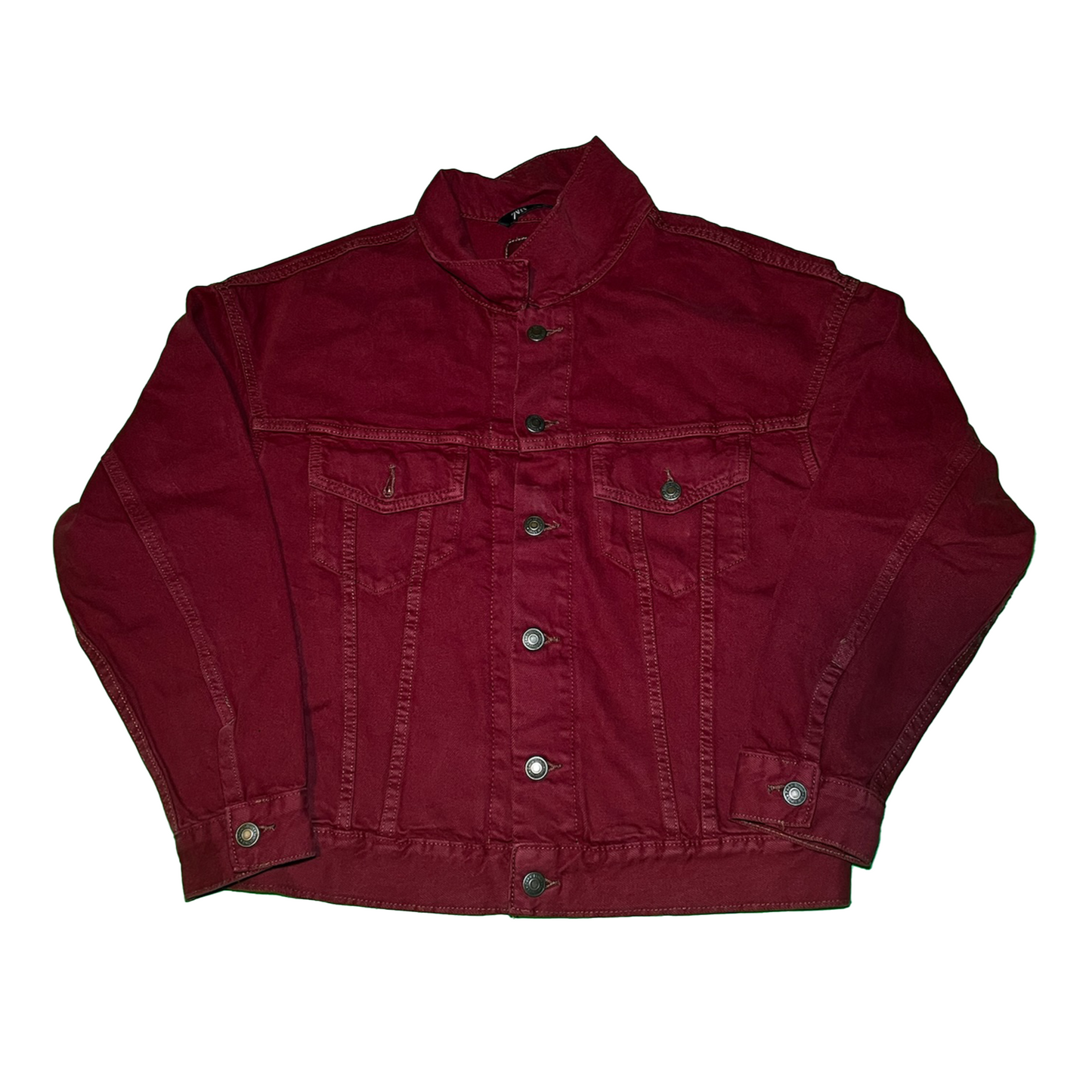Zara Relaxed Cropped Denim Jacket Red Real Solid Individuals