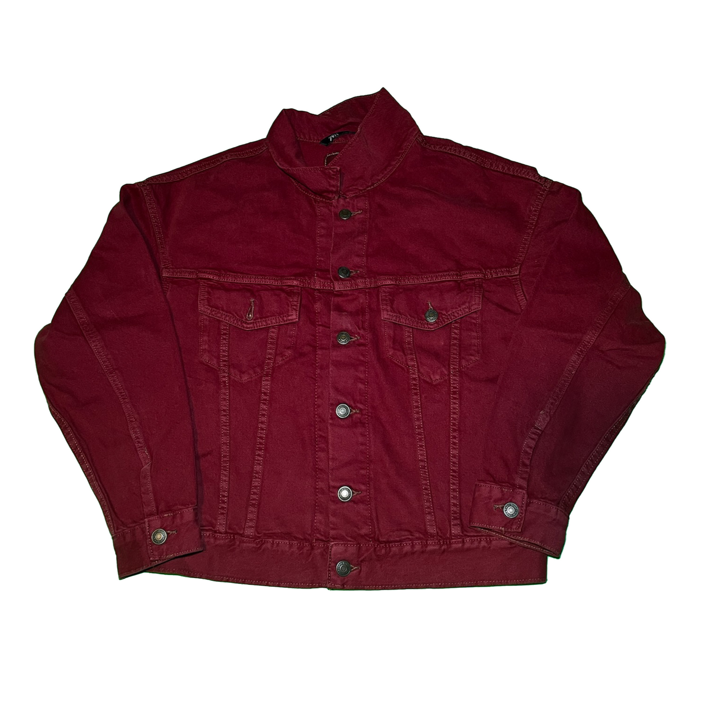 Zara Relaxed Cropped Denim Jacket - Red